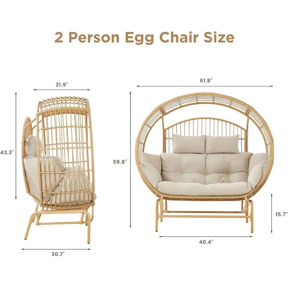 Two-Person Wicker Glider Chair With Cushions For Outdoor Patio Garden