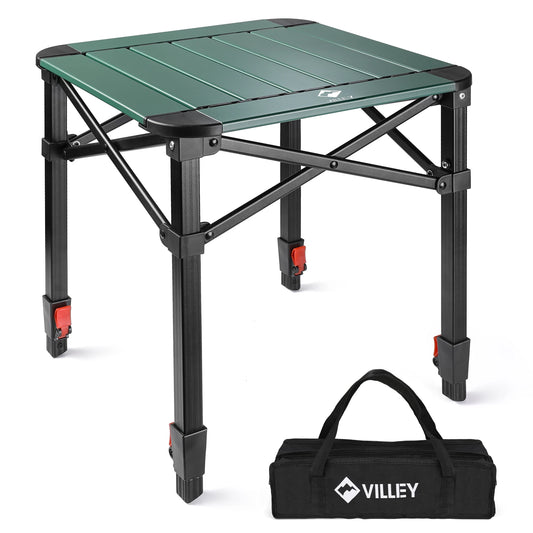 VILLEY Folding Square Camping Table With Carry Bag Adjustable Aluminum