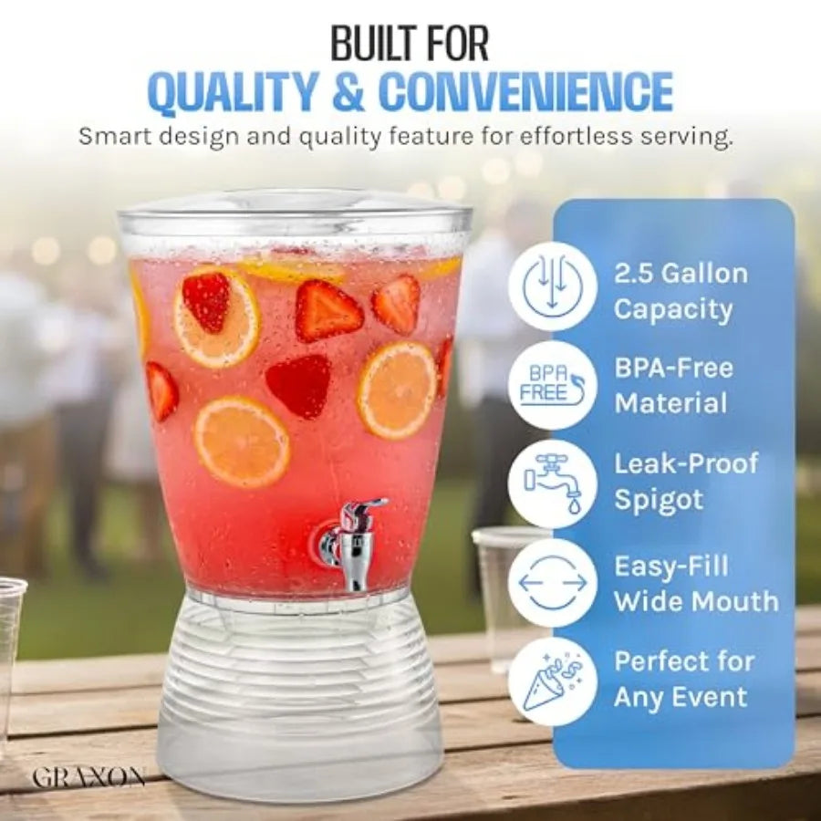Drink dispenser for parties, 2.5 gallon BPA-free plastic beverage dispenser with leak-proof spigot