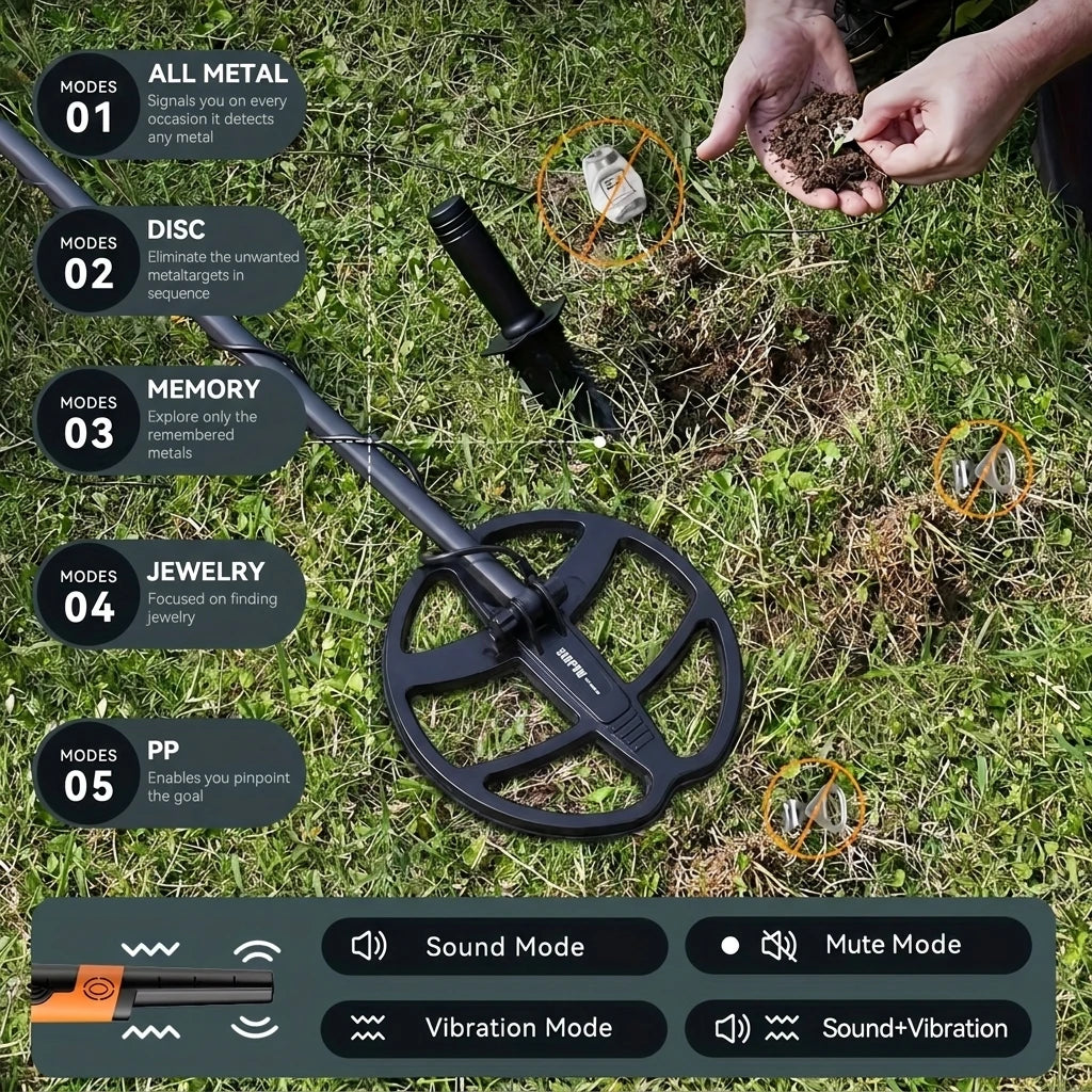 SUNPOW underground metal detector kit with pinpointer, 10-inch IP68 waterproof coil, LCD display, 5 search modes