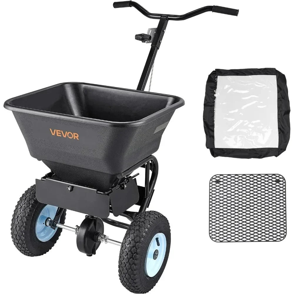 Walk-Behind Broadcast Spreader 100-Pound Capacity With All-Terrain Tires