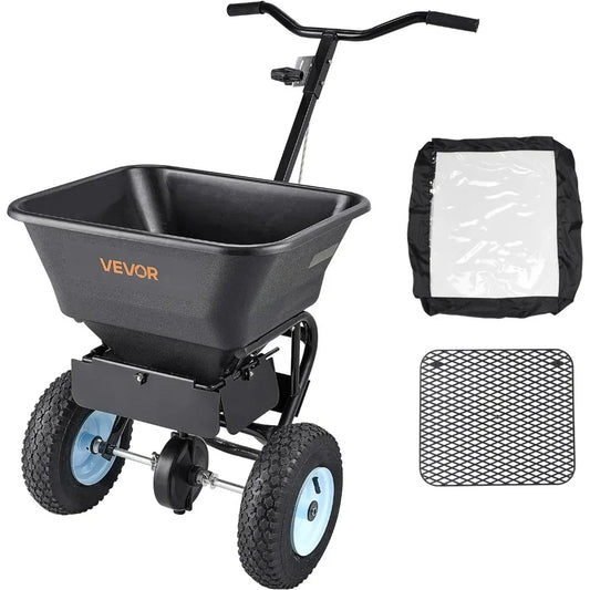 Walk-Behind Broadcast Spreader 100-Pound Capacity With All-Terrain Tires