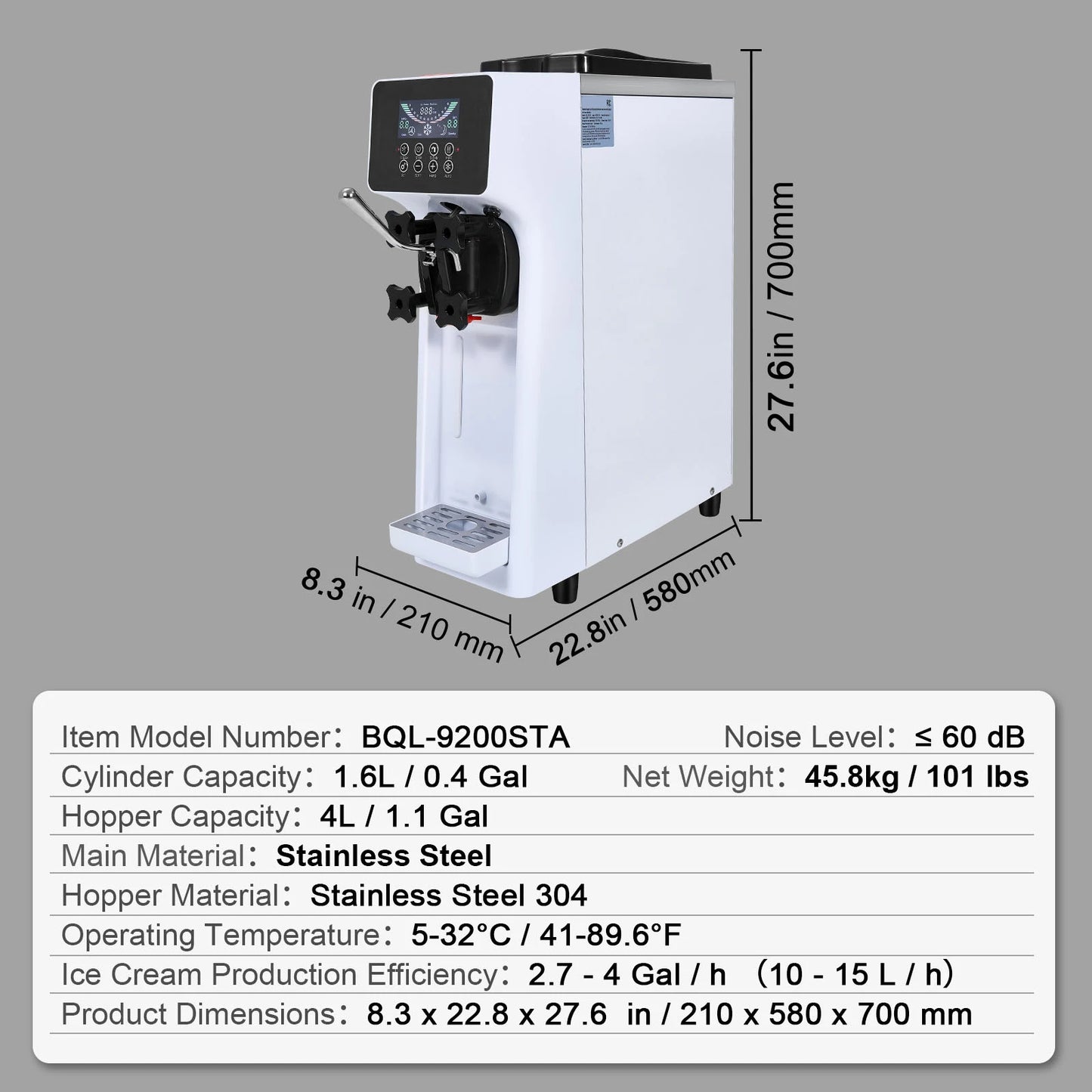 SucceBuy Commercial Soft Serve Ice Cream Machine Countertop Single Flavor