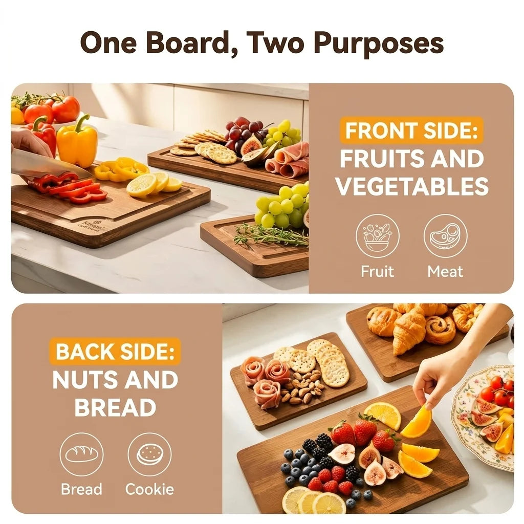 Bamboo Cutting Boards 3-Piece Set (S/M/L) with Juice Grooves & Non-Slip Handles, Durable Chopping Boards & Serving Trays by S And B Enterprise