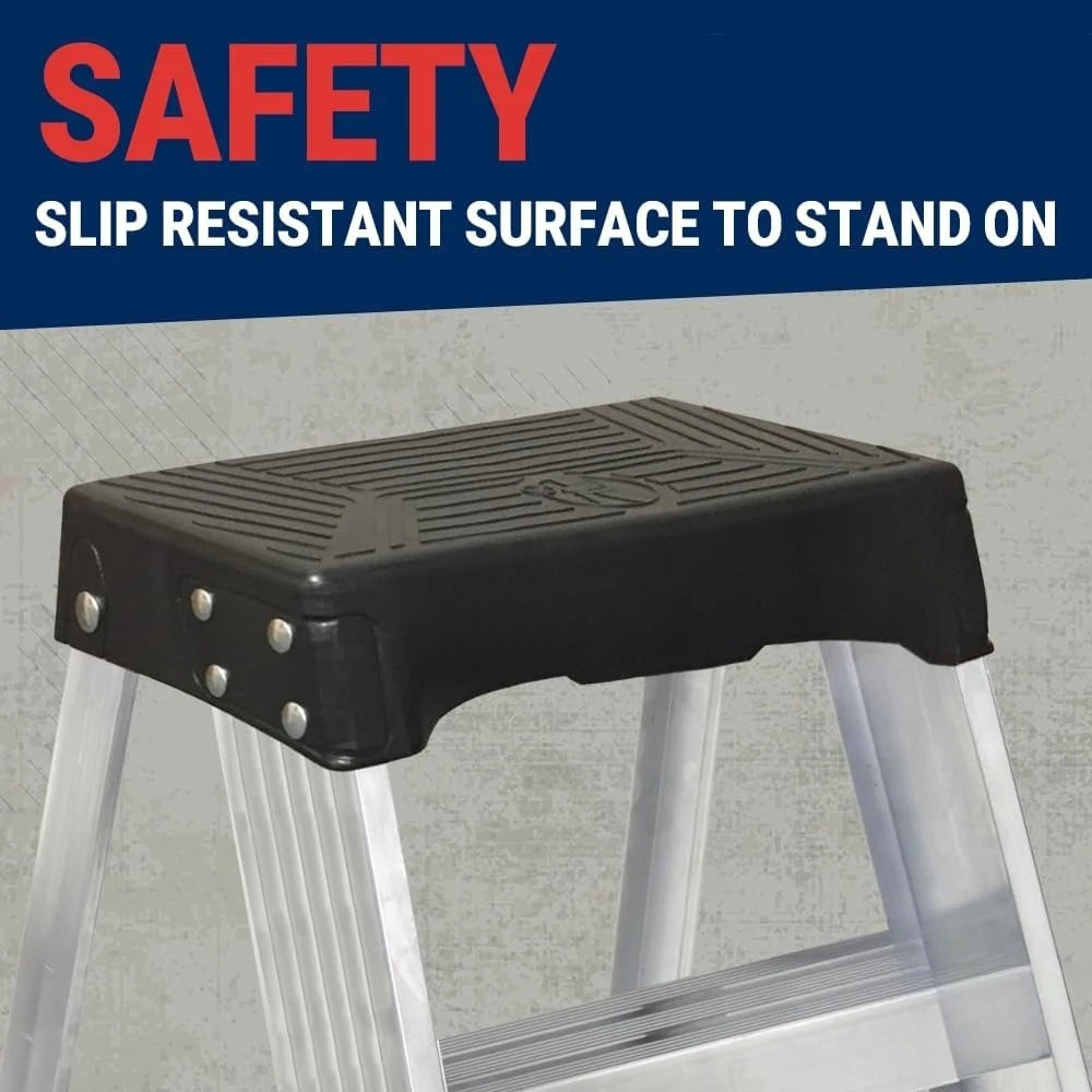 2-Foot aluminum step stool by S And B Enterprise, black slip-resistant top, 300 lb capacity