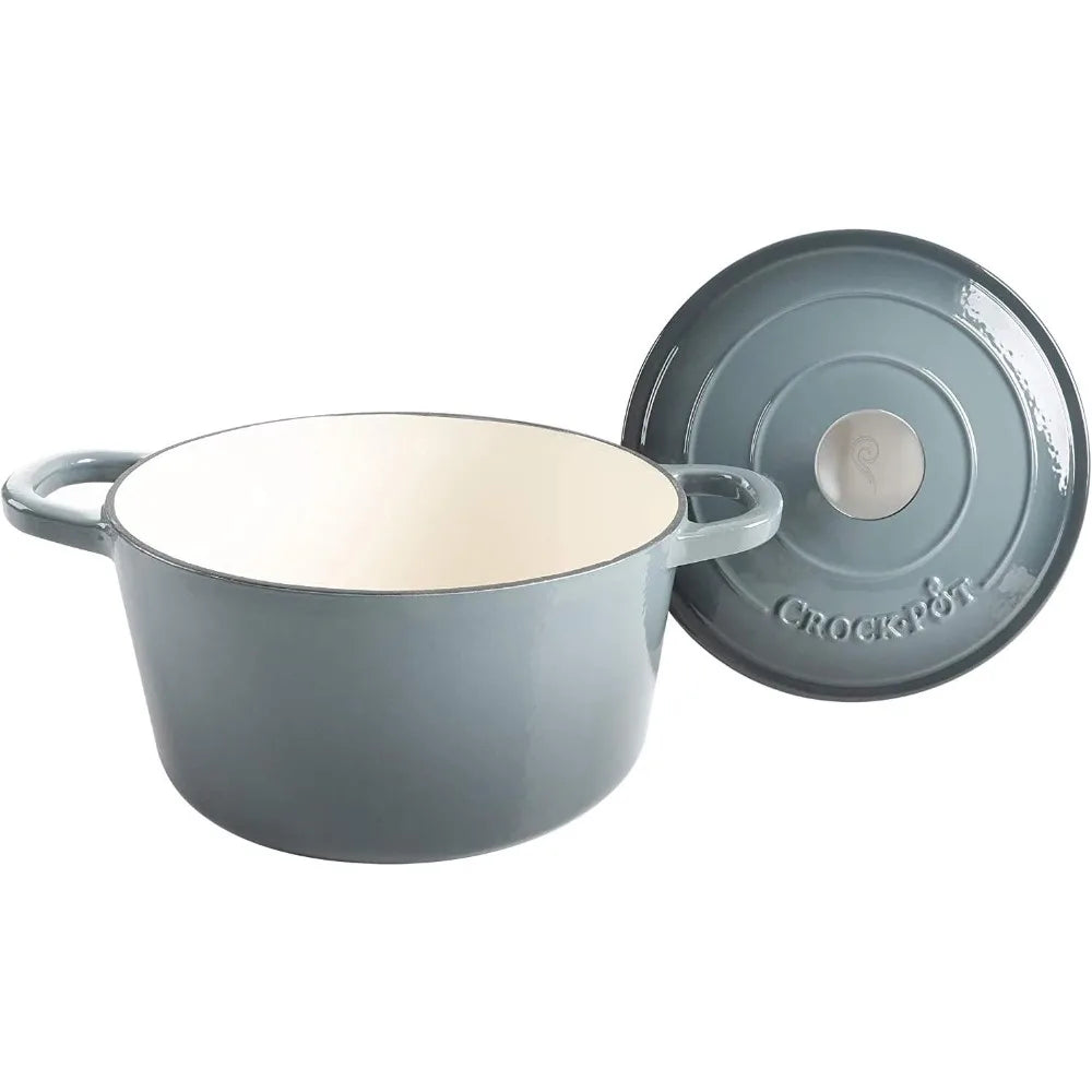 7-Quart Enameled Cast Iron Dutch Oven, Slate Gray, Heavy-Duty for Slow Cooking, Baking, Roasting by S And B Enterprise