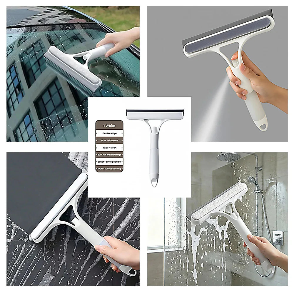 3-In-1 Multifunctional Window Squeegee Glass Wiper With Spray Bottle Scrubber by S And B Enterprise