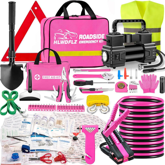 Portable Car Emergency Kit With Jumper Cables First Aid Tools