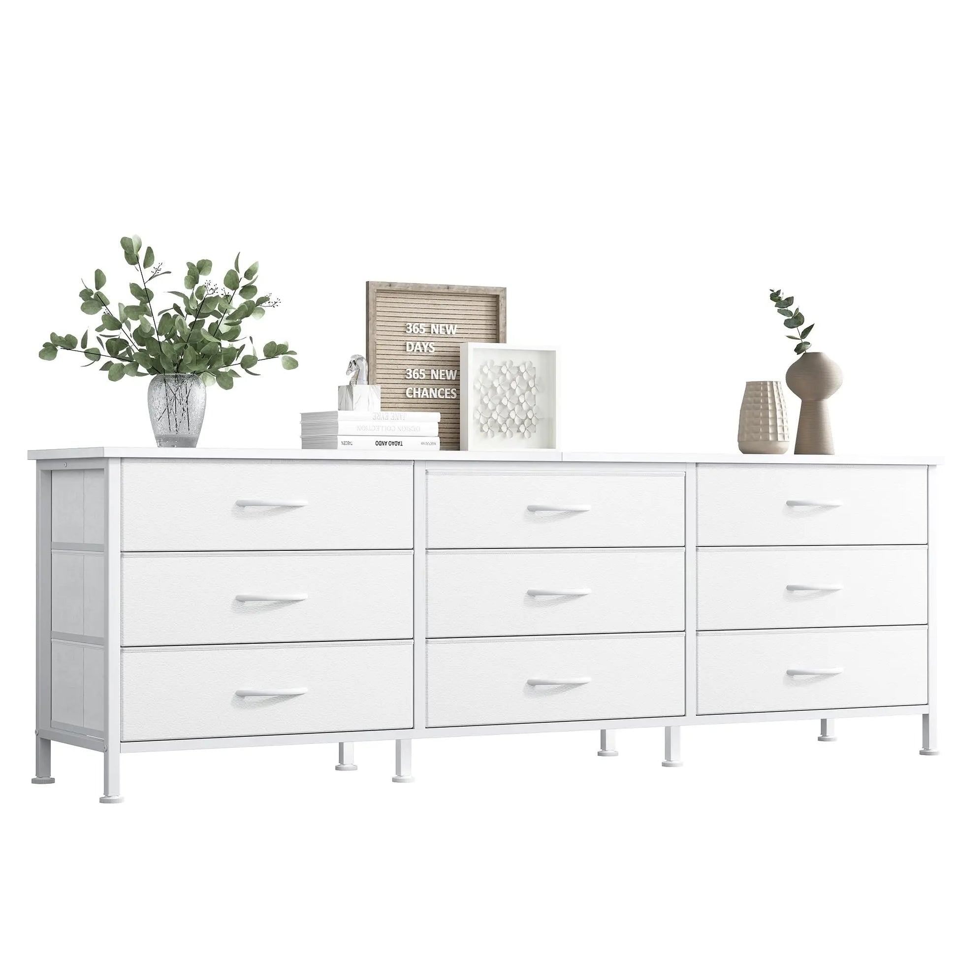 JHK Cabinet For Living Room With 9 Fabric Drawers Long Entertainment Center Up to 75 Inch TV Storage Display Of Furniture by S And B Enterprise