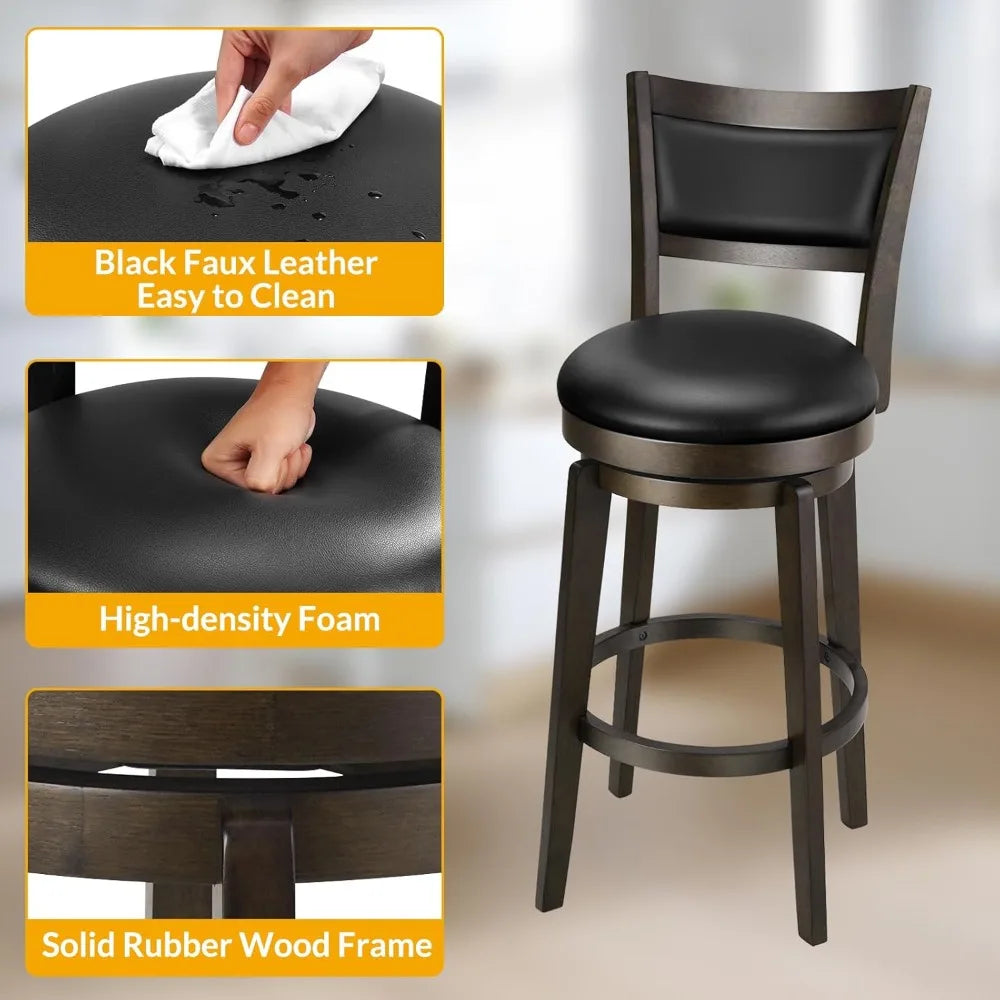 Swivel Bar Stools Set Of 2 With Ergonomic High Back