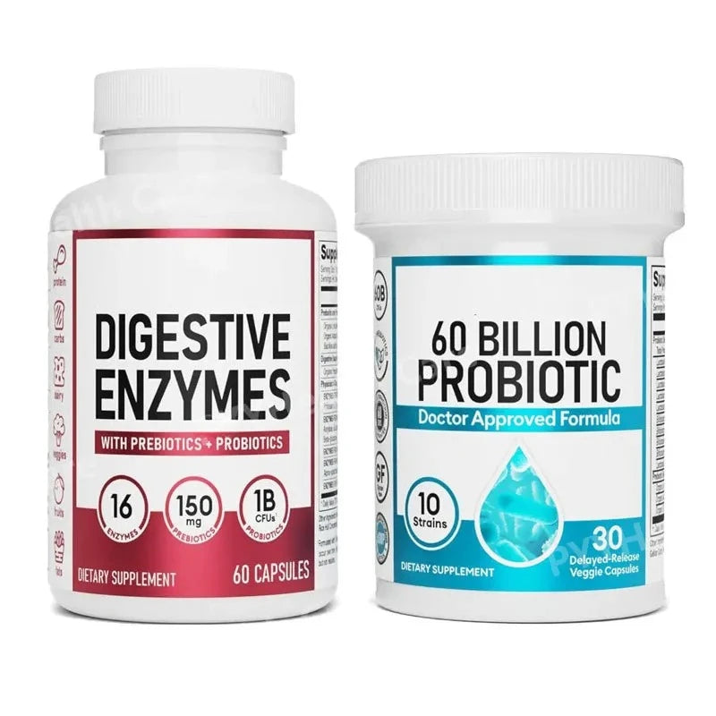 Digestive Enzymes (60 capsules) and 60 Billion Probiotic capsules (30 veggie) from S And B Enterprise.