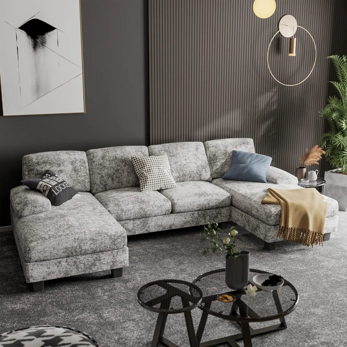 Convertible Sectional Sofa U Shaped Modern Fabric Sleeper