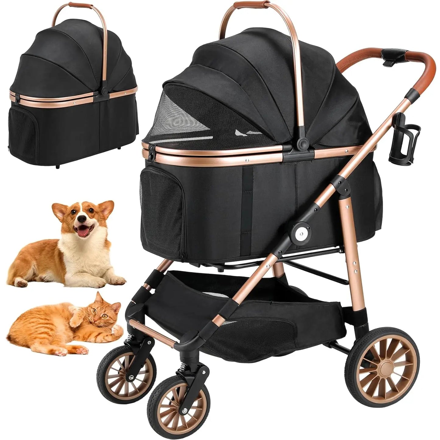 360 Degree Wheels Dog Stroller Foldable 2in1 For Pets