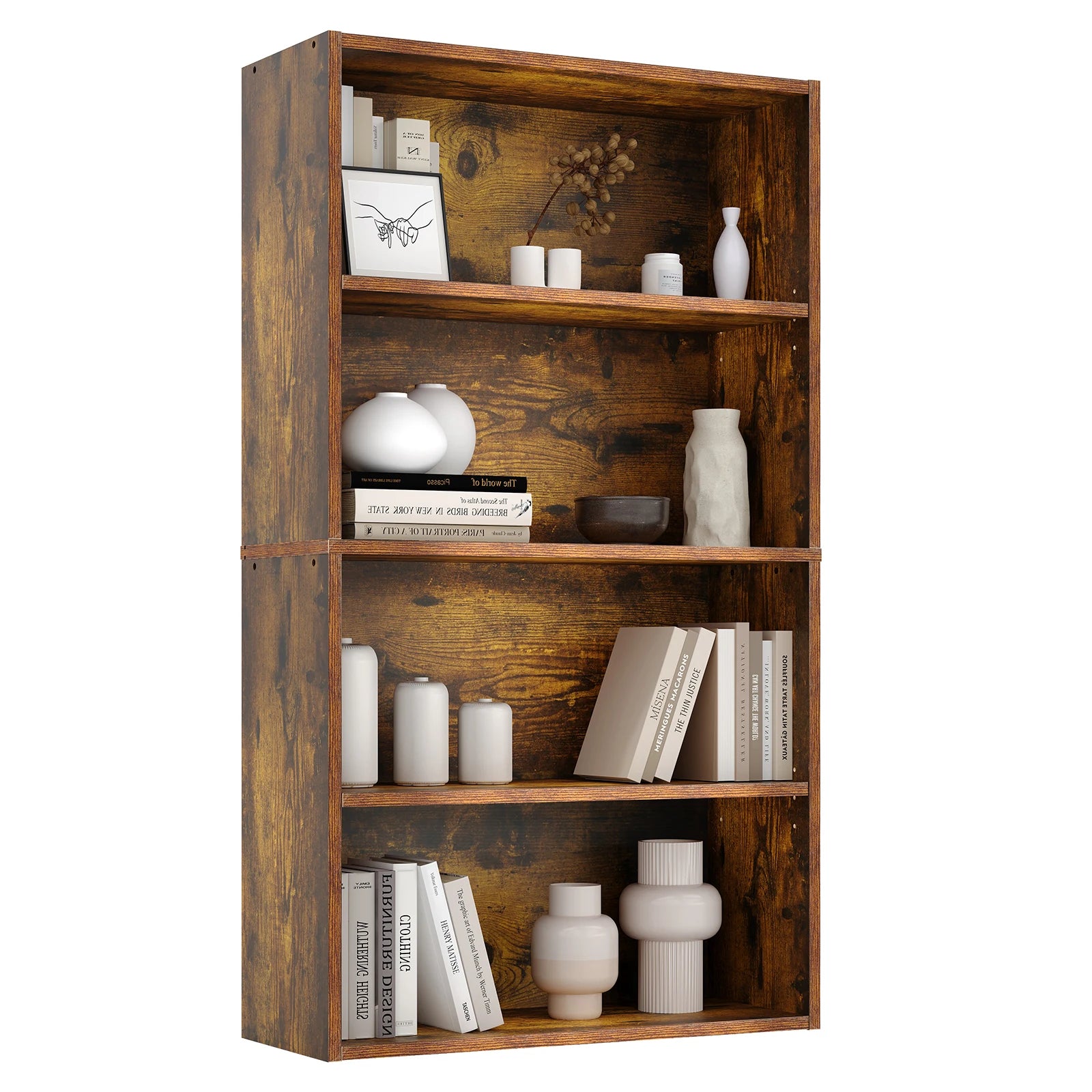 JHK Four Tier Wooden Floor Standing Open Bookshelf For Living Room Home Office by S And B Enterprise