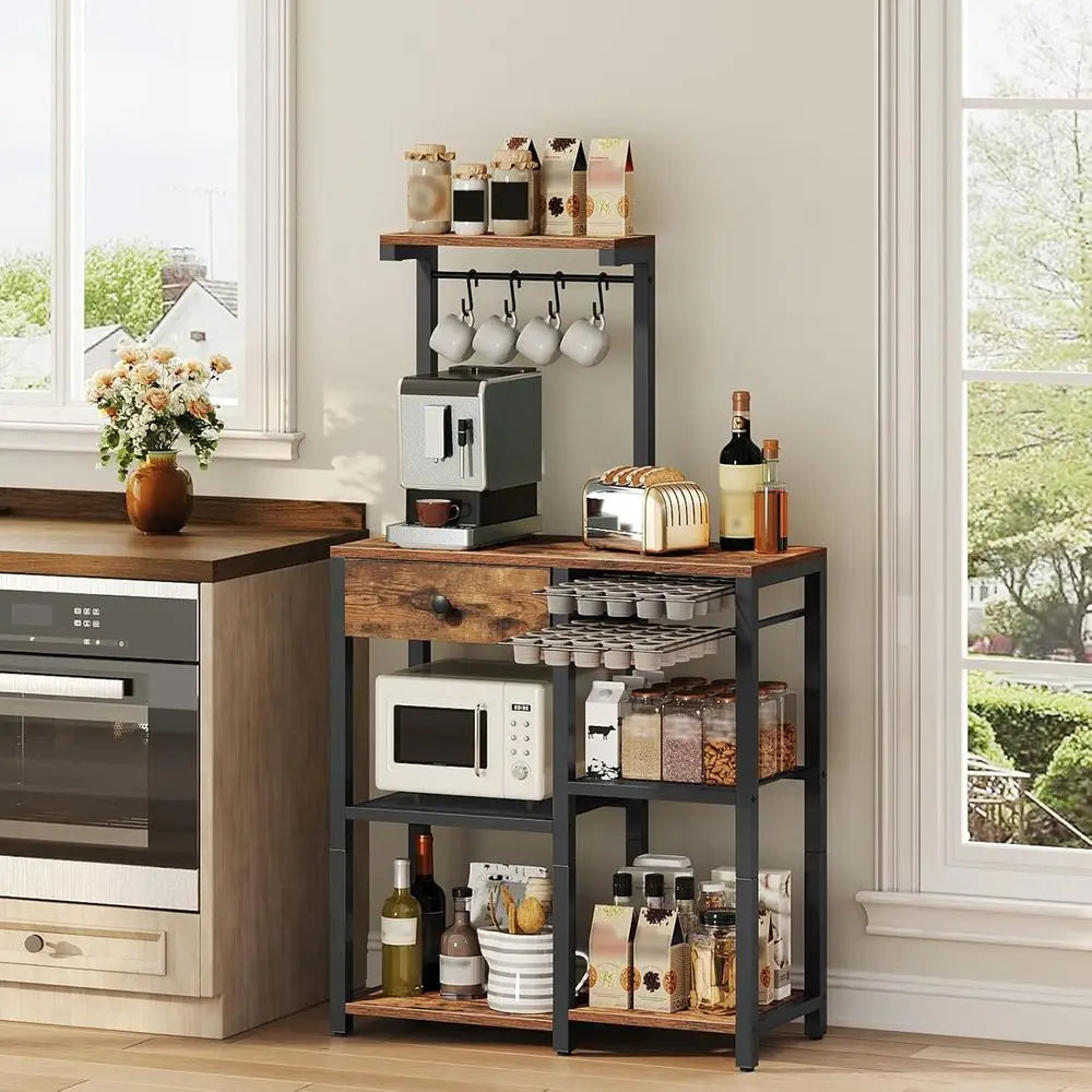 OLOEY Bakers Rack With Storage 5 Tier Coffee Bar Stand