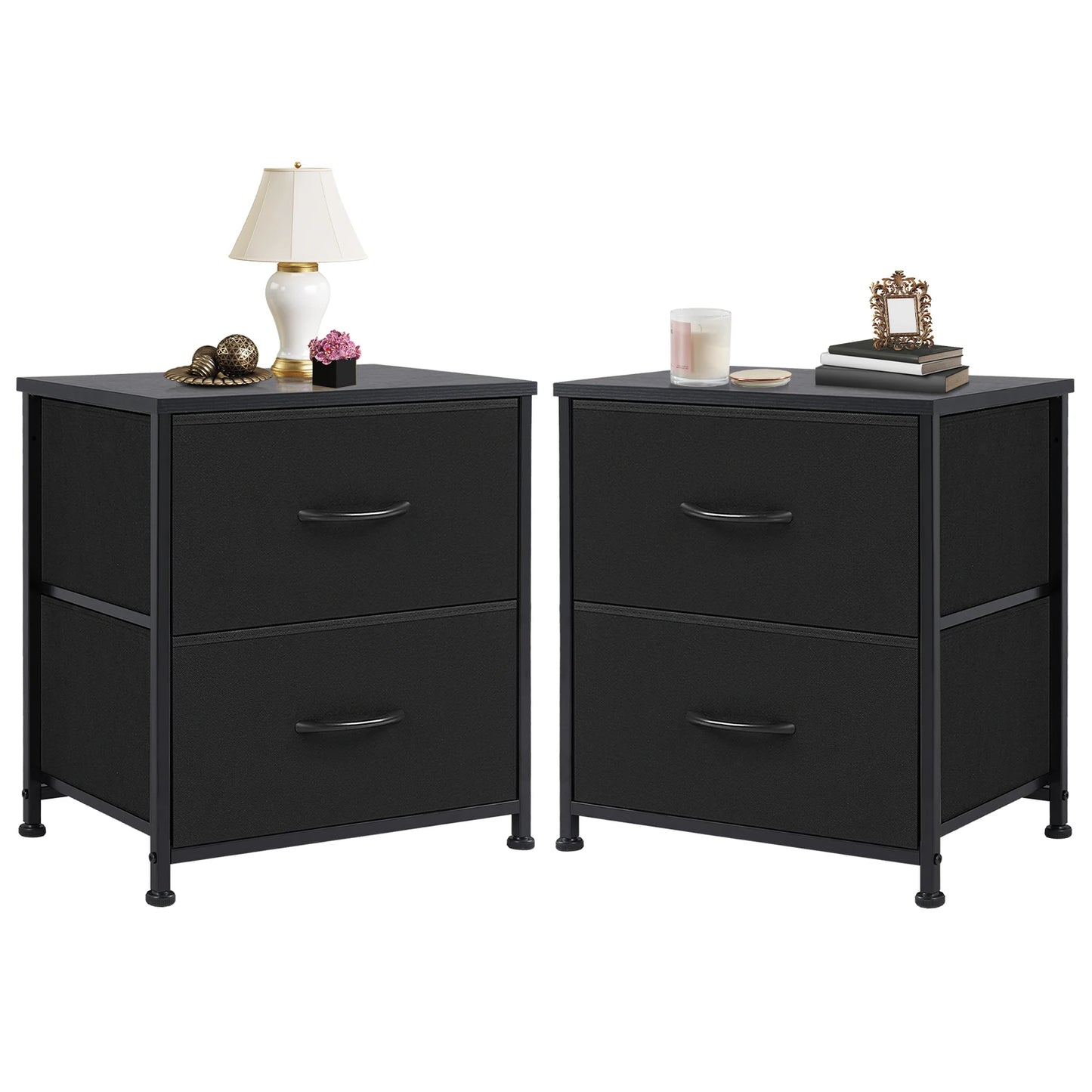 JHK Nightstand Bedside Table With Fabric Drawers And Storage