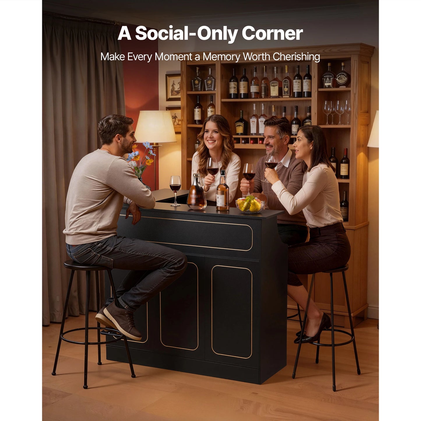 VEVOR 300 lbs Home Bar Unit L-Shaped Wine Bar Cabinet Table 4-Tier with Storage Shelves for Home Kitchen Living Room Pub Black by S And B Enterprise