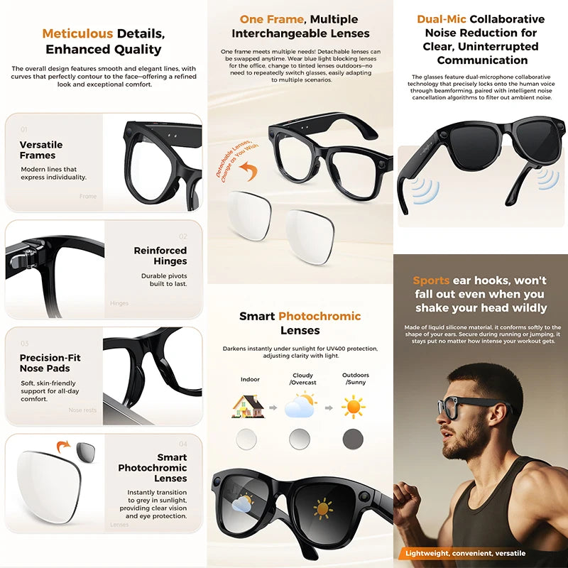 2026 New 32G Memory 800W 4K Camera Smart Glasses Men Photos&Videos 3600mAh Power Bank 120+Languages Translation AI Glasses Women by S And B Enterprise