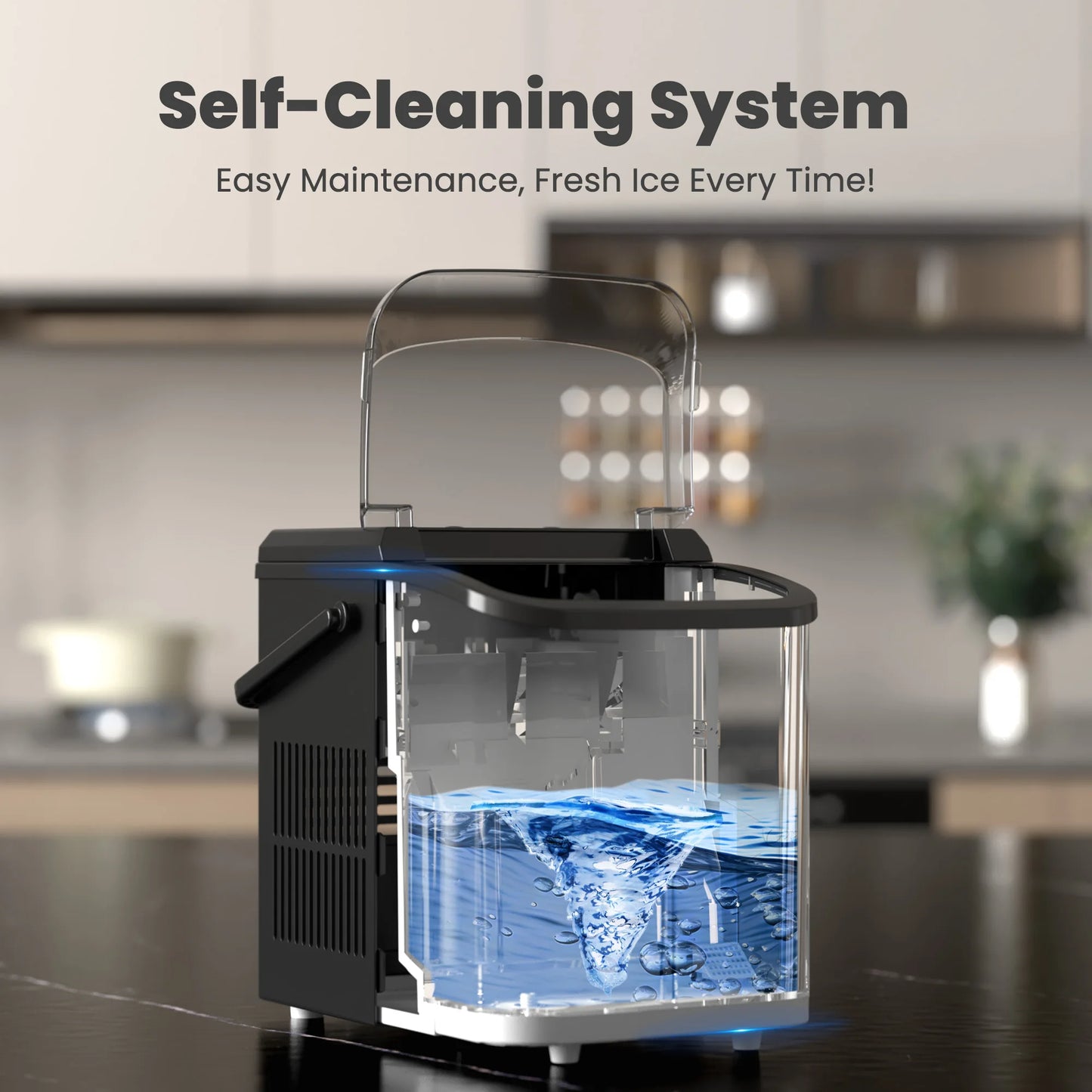 JHK Portable Kitchen Ice Machine Countertop Ice Maker with Handle 9 Bullet Ice Cubes Ready in 6 Mins Self-Cleaning Quiet Compact Ice Maker for Home Camping by S And B Enterprise