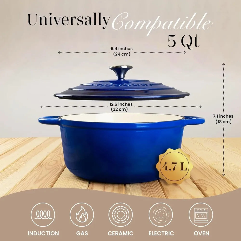 5-Quart Enameled Cast Iron Dutch Oven, Oven Safe to 500°F, Dark Blue by S And B Enterprise