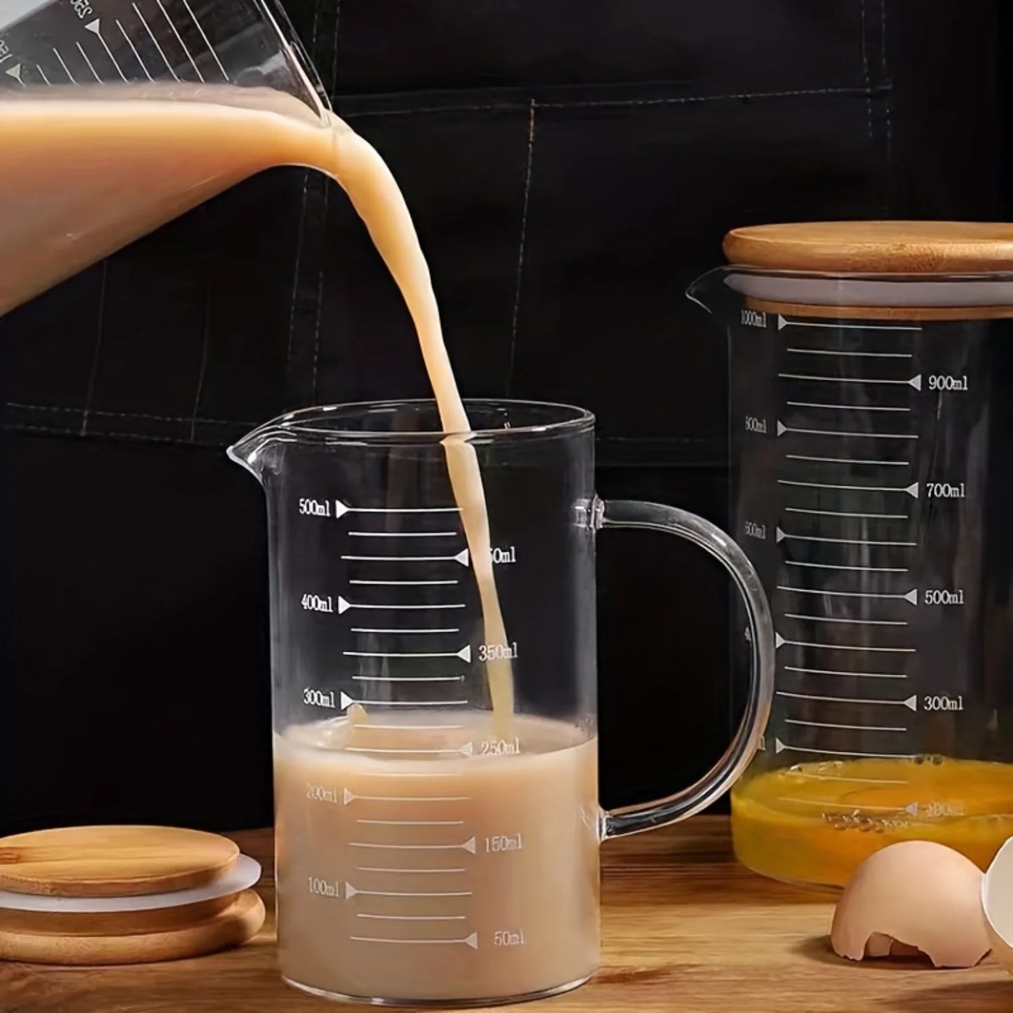 Glass Measuring Cup Jug With Lid And Insulated Handle