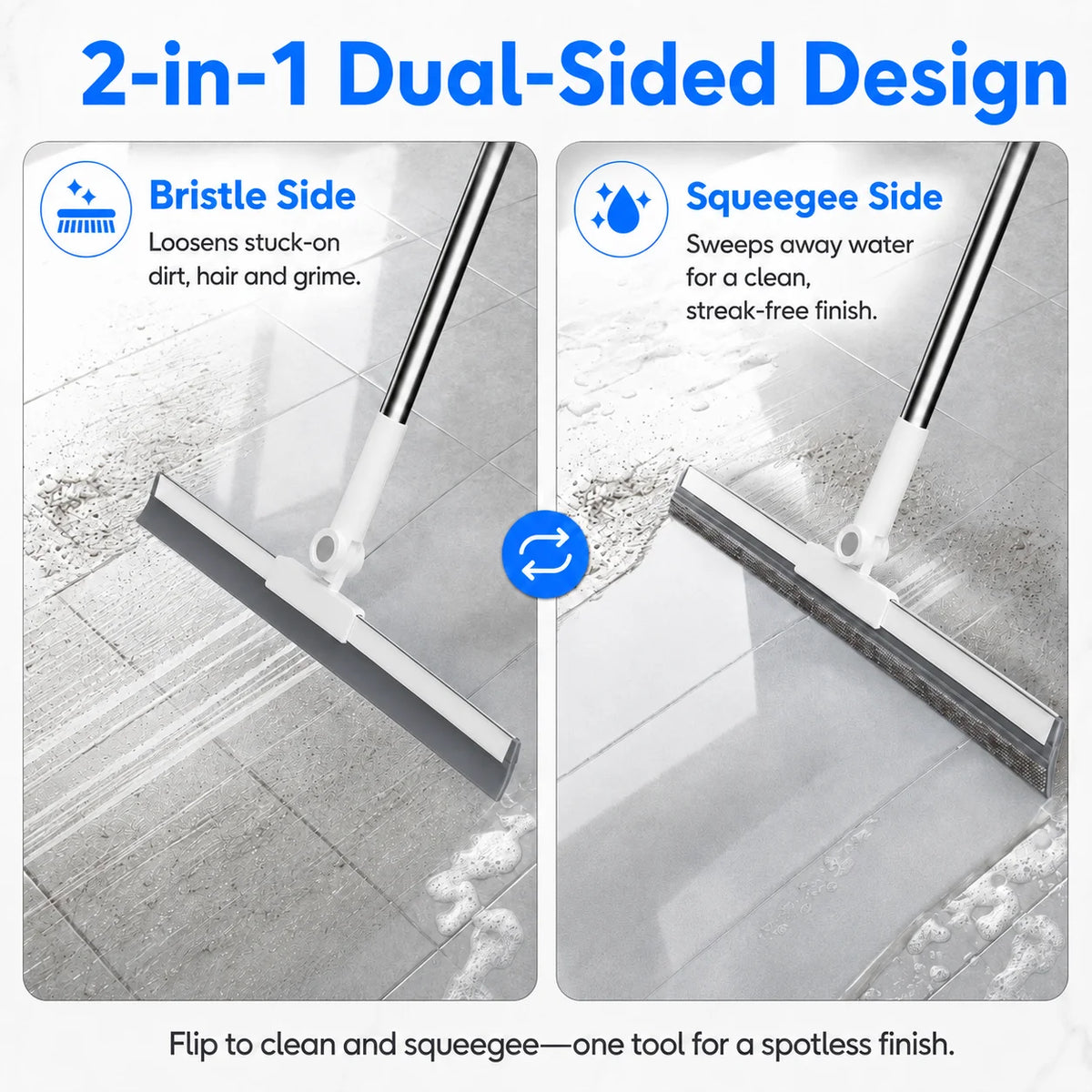Joybos 2-pack floor squeegee cleaning set; dual-sided head with bristle and squeegee blades, adjustable 4-section handle