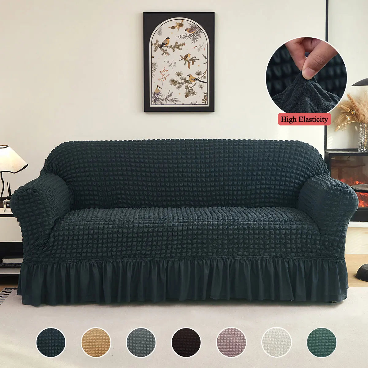 NONECN Seersucker Sofa Cover Stretch Slipcover Anti Dirt Living Room