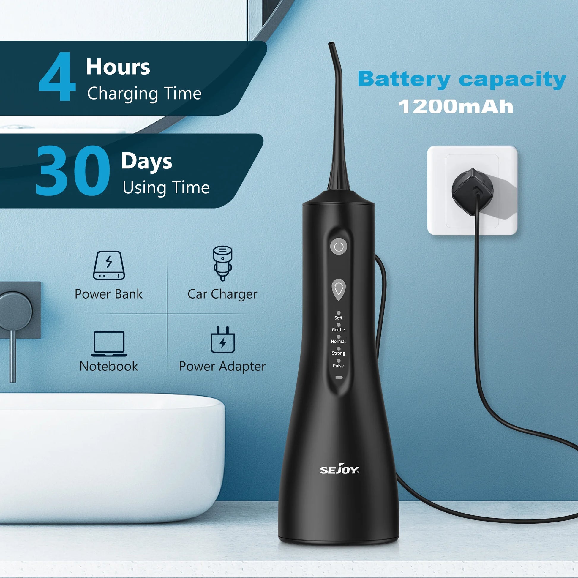 Sejoy Electric Water Flossers Oral Irrigator 5 Modes Portable Rechargeable by S And B Enterprise