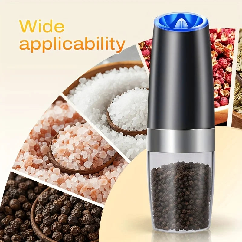 2pcs Gravity-sensing Electric Salt And Pepper Grinder Set, Battery-powered LED Light, One-hand Operation, Local Fast Delivery, Adjustable Coarseness Grinder, Black Kitchen Gadget, Salt And Pepper Grinder Electric 2pcs, Birthd by S And B Enterprise