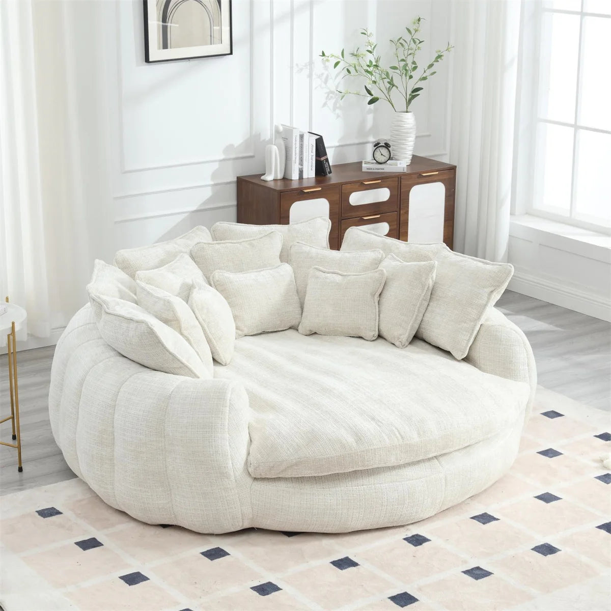 81.1" Cloud Couch Sleeper Sofa, Oversized Round Chaise Lounge Chair with 14 Pillows, Modern Chenille Boneless Couch, Memory Foam by S And B Enterprise