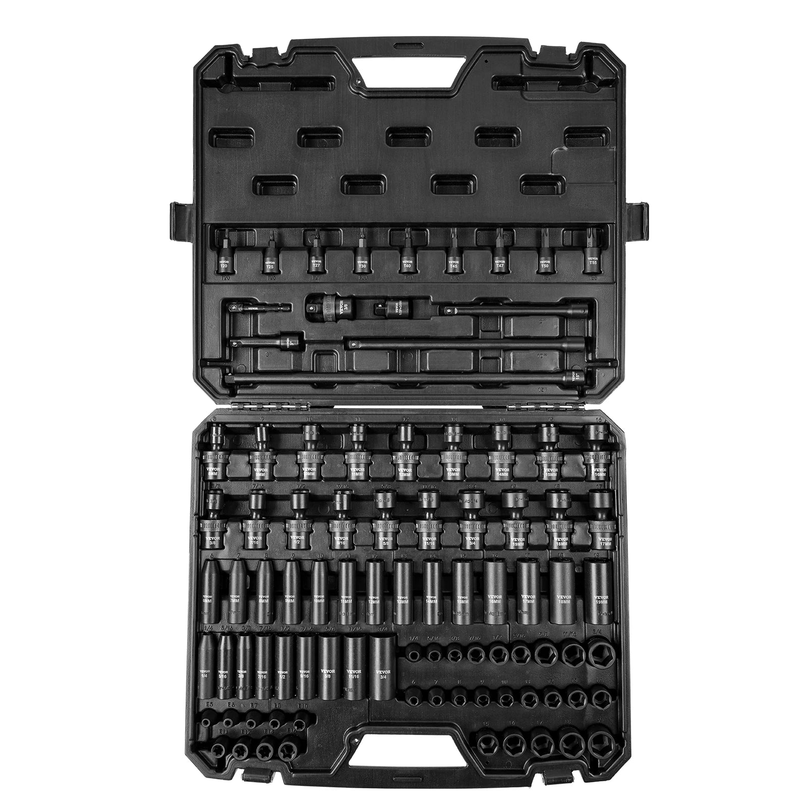 Succebuy 90-piece impact socket set in black case; 1/2 in and 3/8 in drives, Cr-V/Cr-Mo, 6-point, by S And B Enterprise