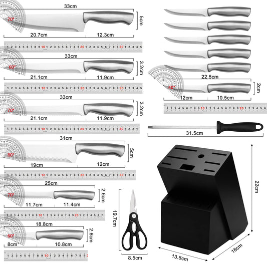 Stainless Steel Kitchen Knife Set With Block Sharpener Scissors by S And B Enterprise
