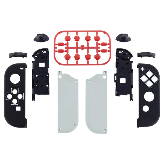 eXtremeRate Joy-Con housing shell kit for NS Switch/OLED Joy-Con with full button set; red frame sprue and black shells