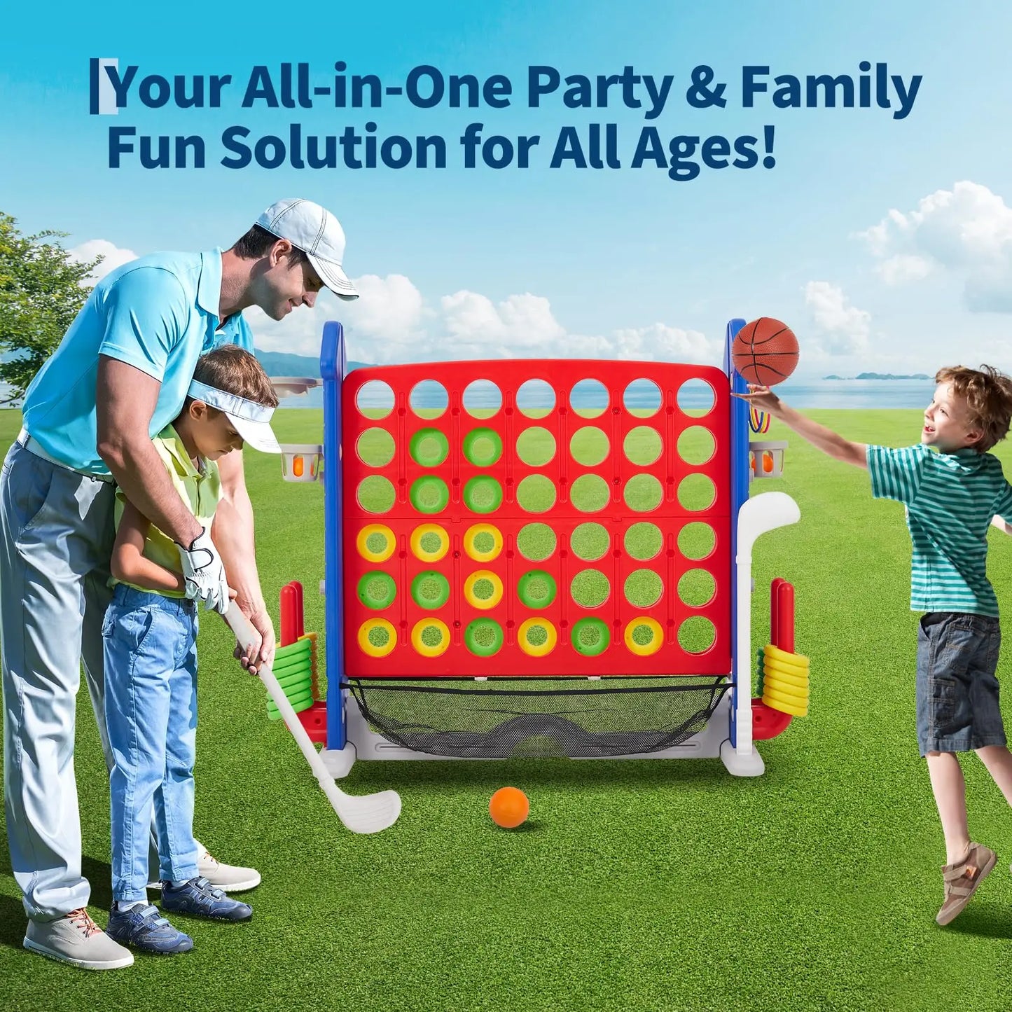 HiMISSCN Giant 4 in 1 Yard Game Set With BasketballHoop