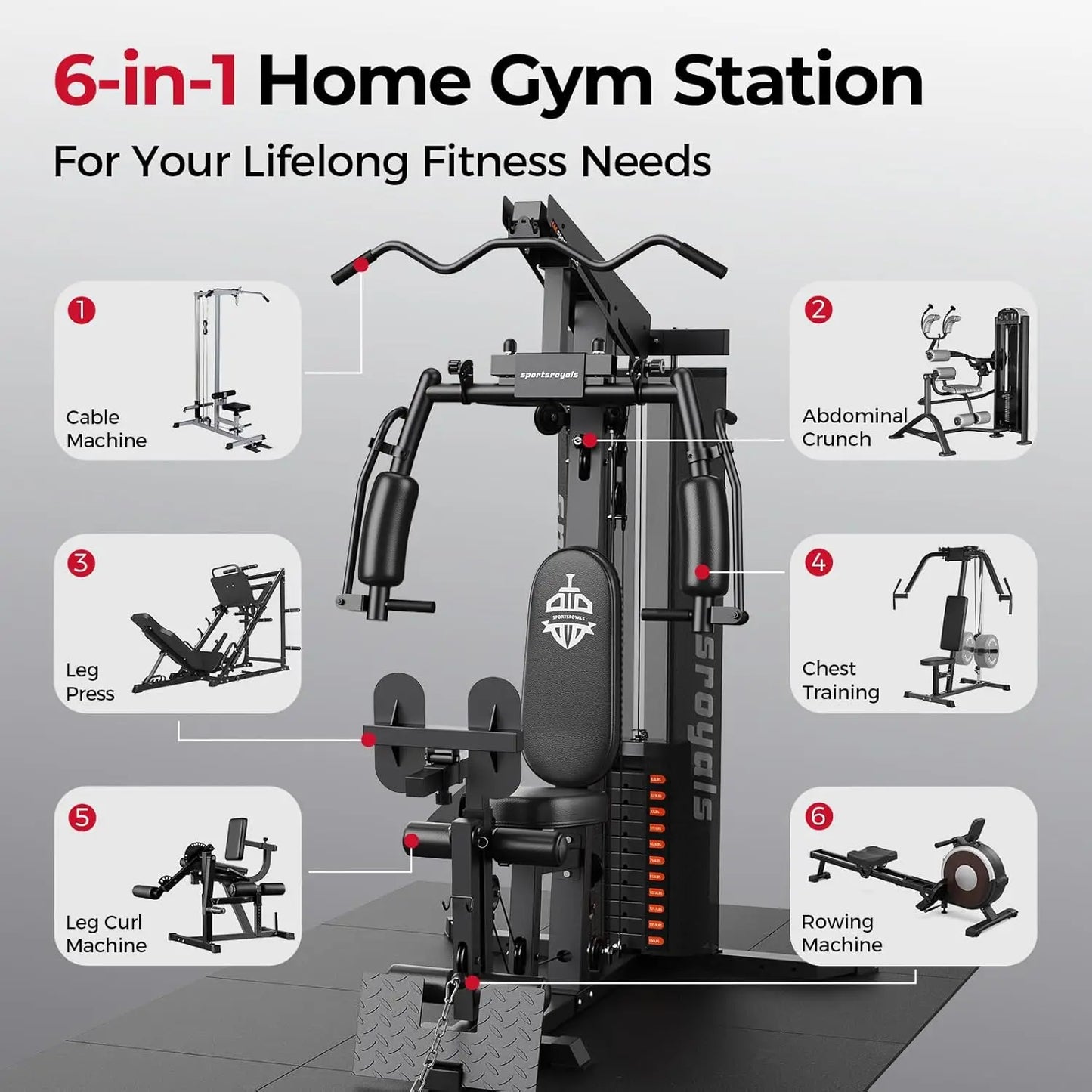 Sportsroyals Home Gym Equipment, 150LBS Weight Stack, Full Body Workout Machine with Pulley System for Strength Training by S And B Enterprise