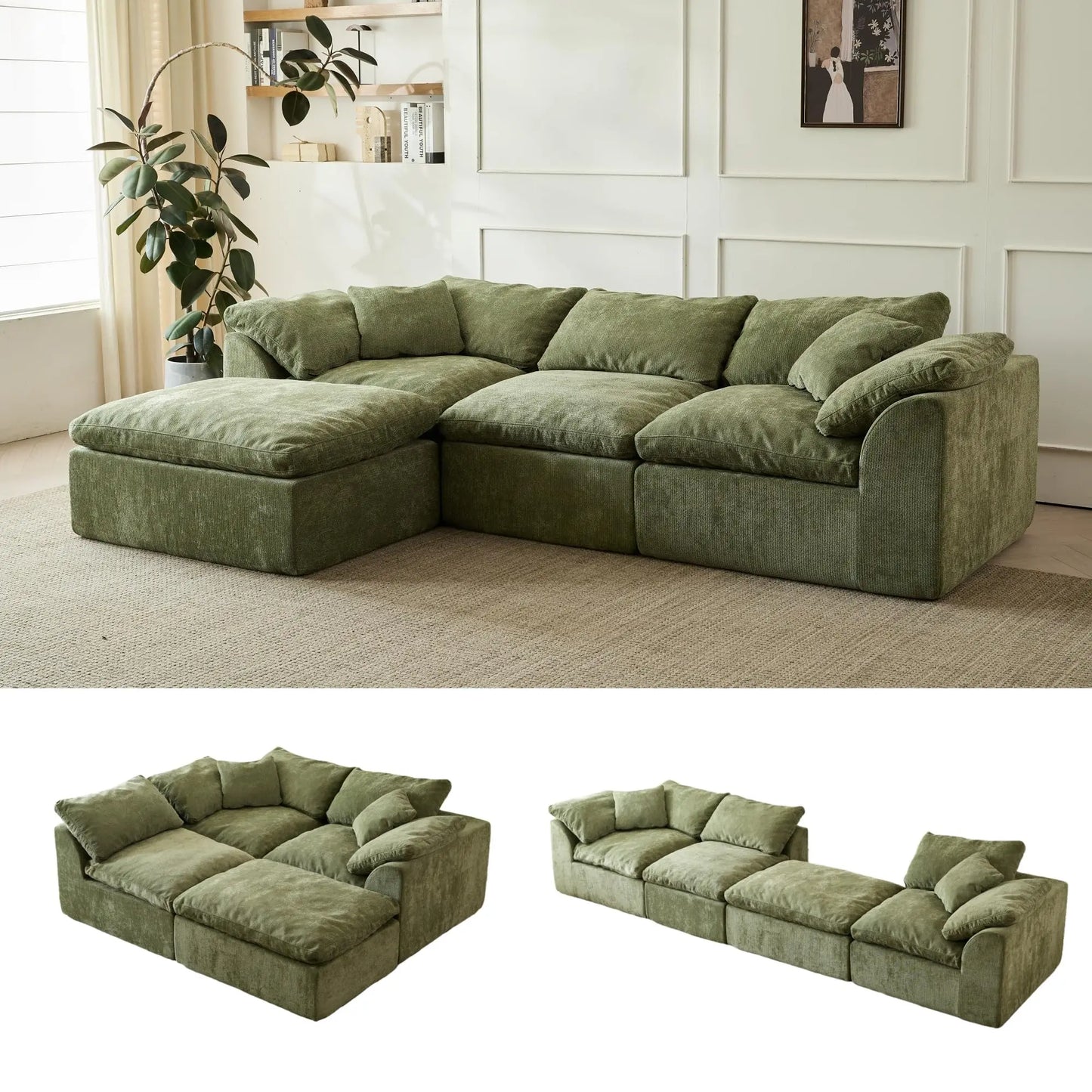 Yeflixvrau Modern Cloud L-Shaped Sofa Sectional With Ottoman