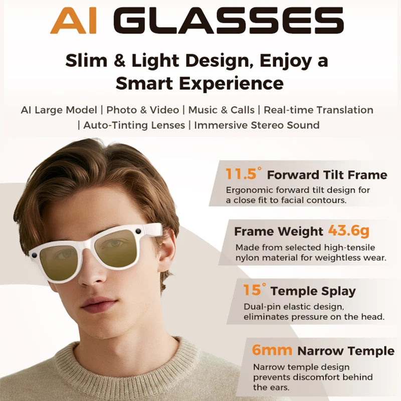 2026 New 32G Memory 800W 4K Camera Smart Glasses Men Photos&Videos 3600mAh Power Bank 120+Languages Translation AI Glasses Women by S And B Enterprise