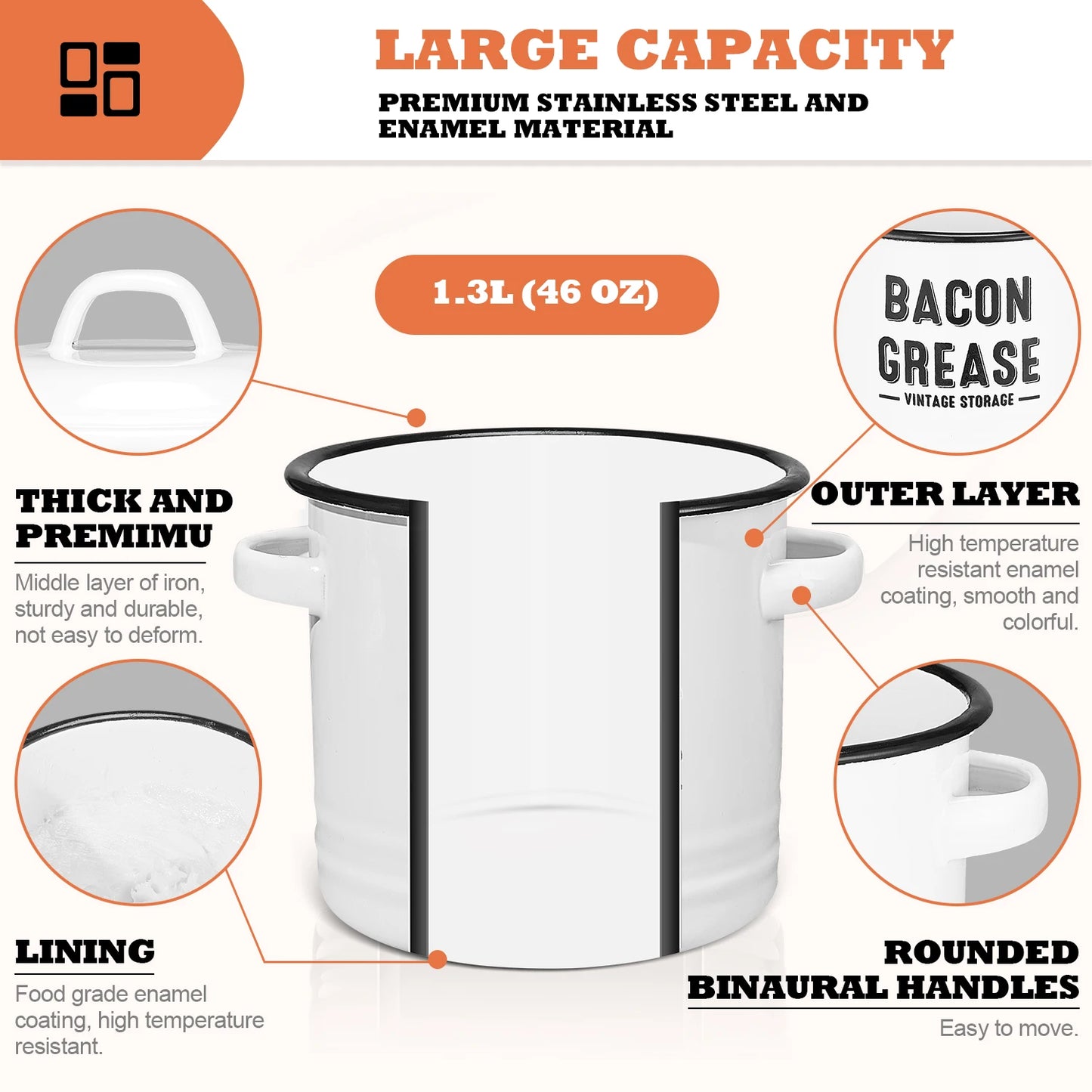 Bacon Grease Container With Strainer Food Saver Bin