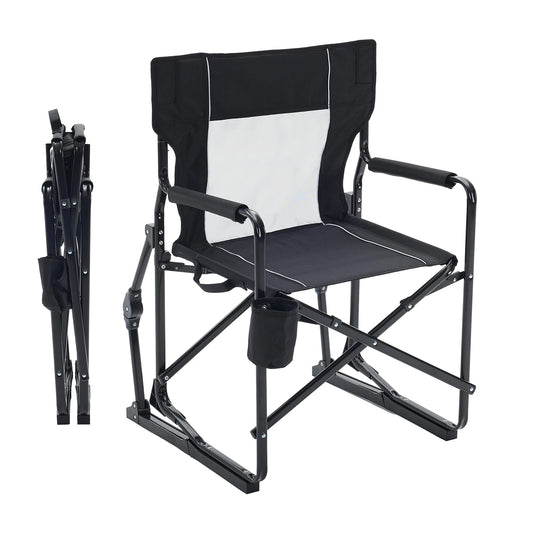 JHK Outdoor Folding Rocking Chair With Mesh Back Patio Lounge