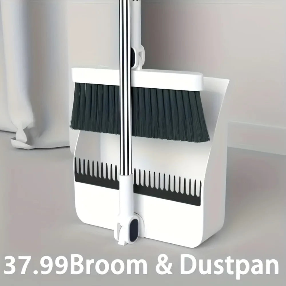 Long Handle Broom and Dustpan Set with Comb Teeth - Durable Floor Cleaning Tools for Pet Hair Removal, Home & Office Use by S And B Enterprise