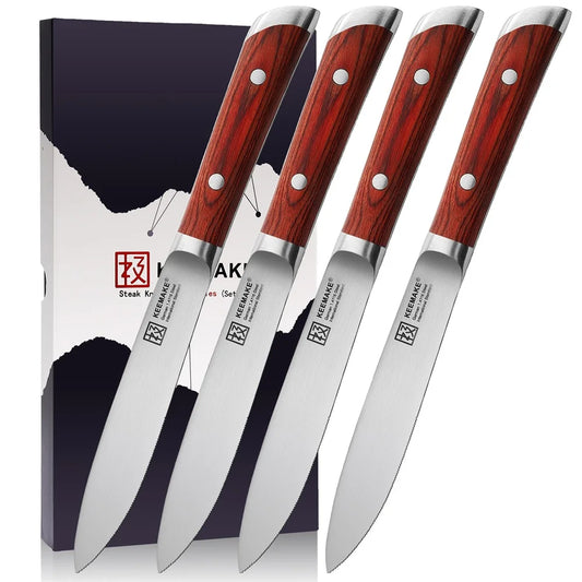 Keemake 4 Piece Stainless Steel Steak Knife Set Ultra Sharp by S And B Enterprise