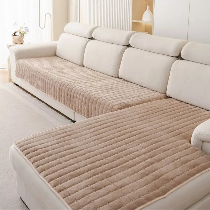 Plush Plaid Velvet Sofa Cushion Cover With Non Slip by S And B Enterprise
