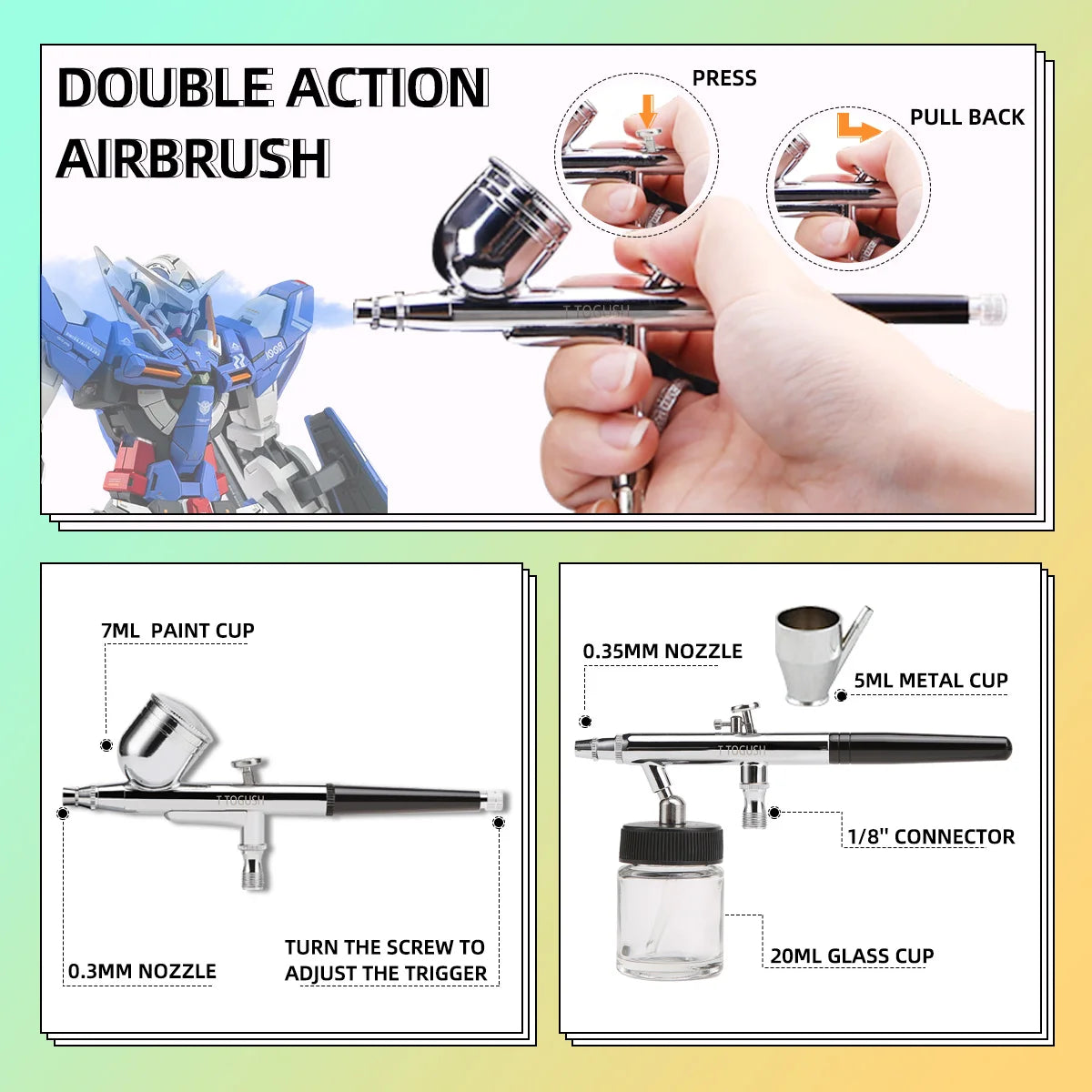 OPHIR airbrush compressor kit with 3L tank, two airbrushes and 15-color paint set for model painting by S And B Enterprise.