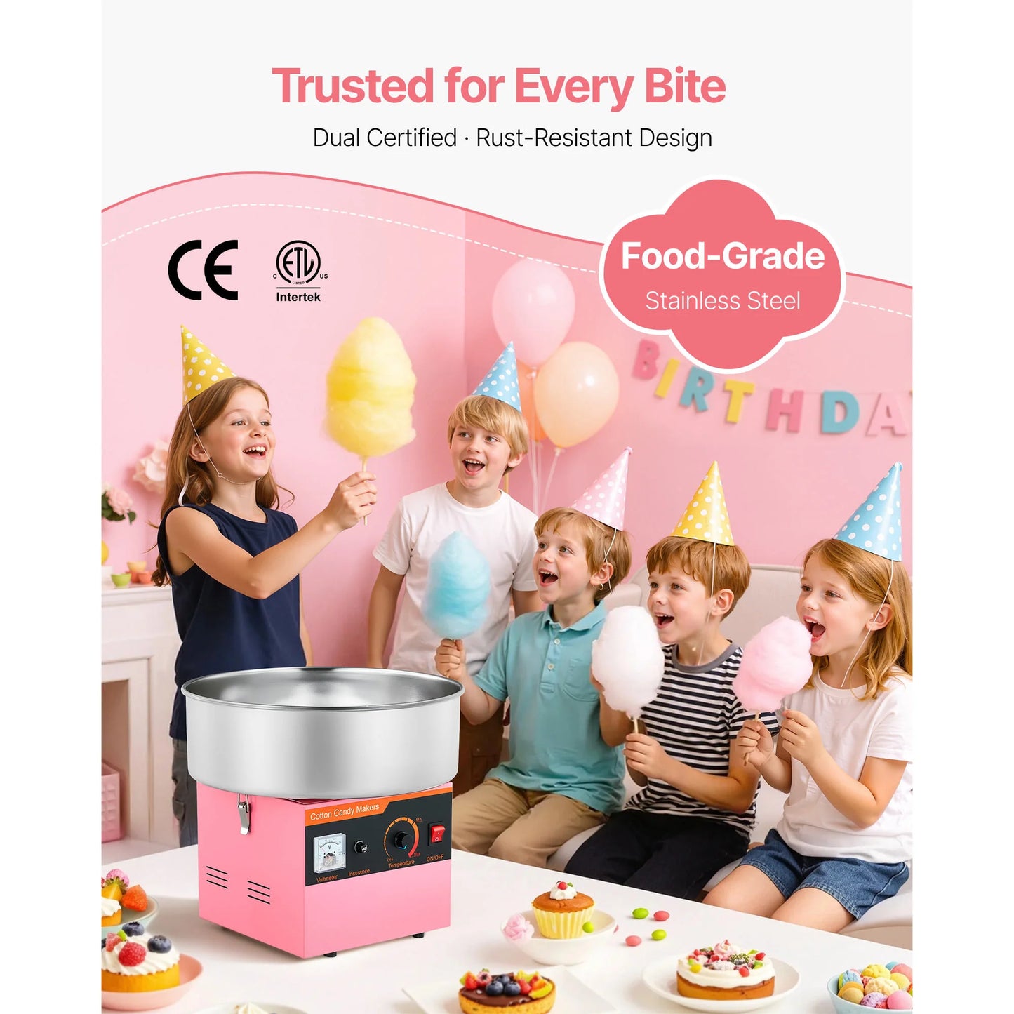 SucceBuy Commercial Cotton Candy Machine 1000W Electric Candy Floss Maker