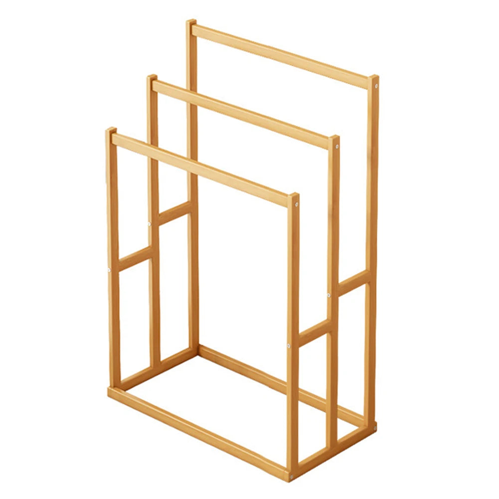 Wood vertical towel rack 3-tier with hanging crossbars in natural finish