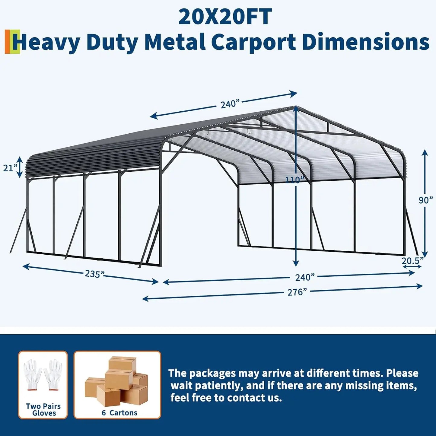 Outdoor Metal Carport Shelter Heavy Duty Galvanized Steel