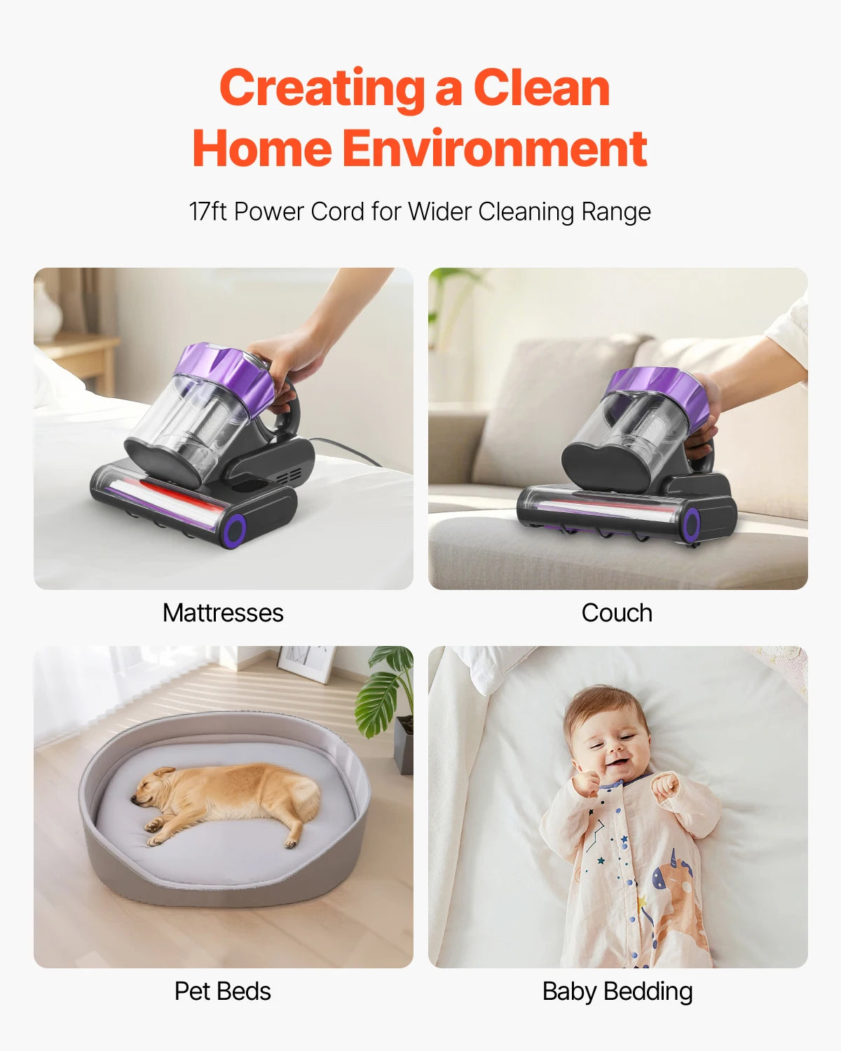 Mattress vacuum cleaner by S And B Enterprise, purple handheld unit with 18KPa suction for mattresses and couches