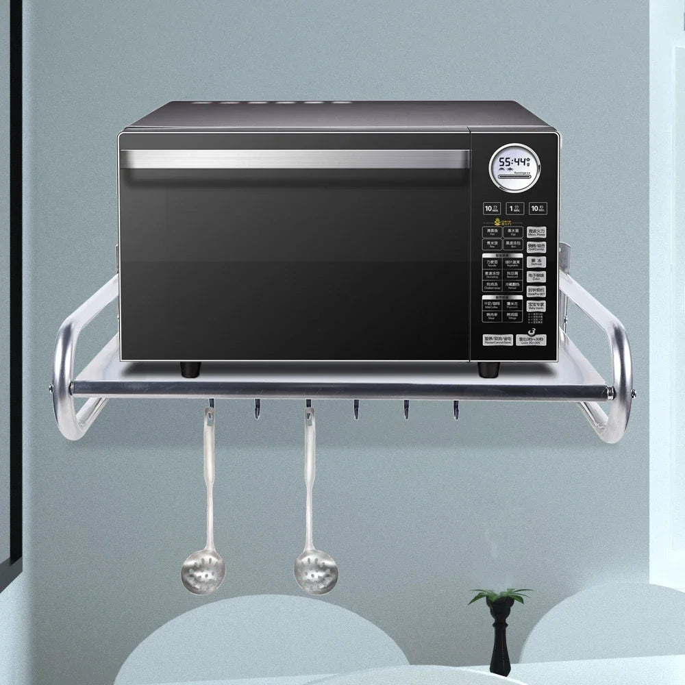 Stainless Steel Microwave Oven Rack Wall Mounted Kitchen Shelf