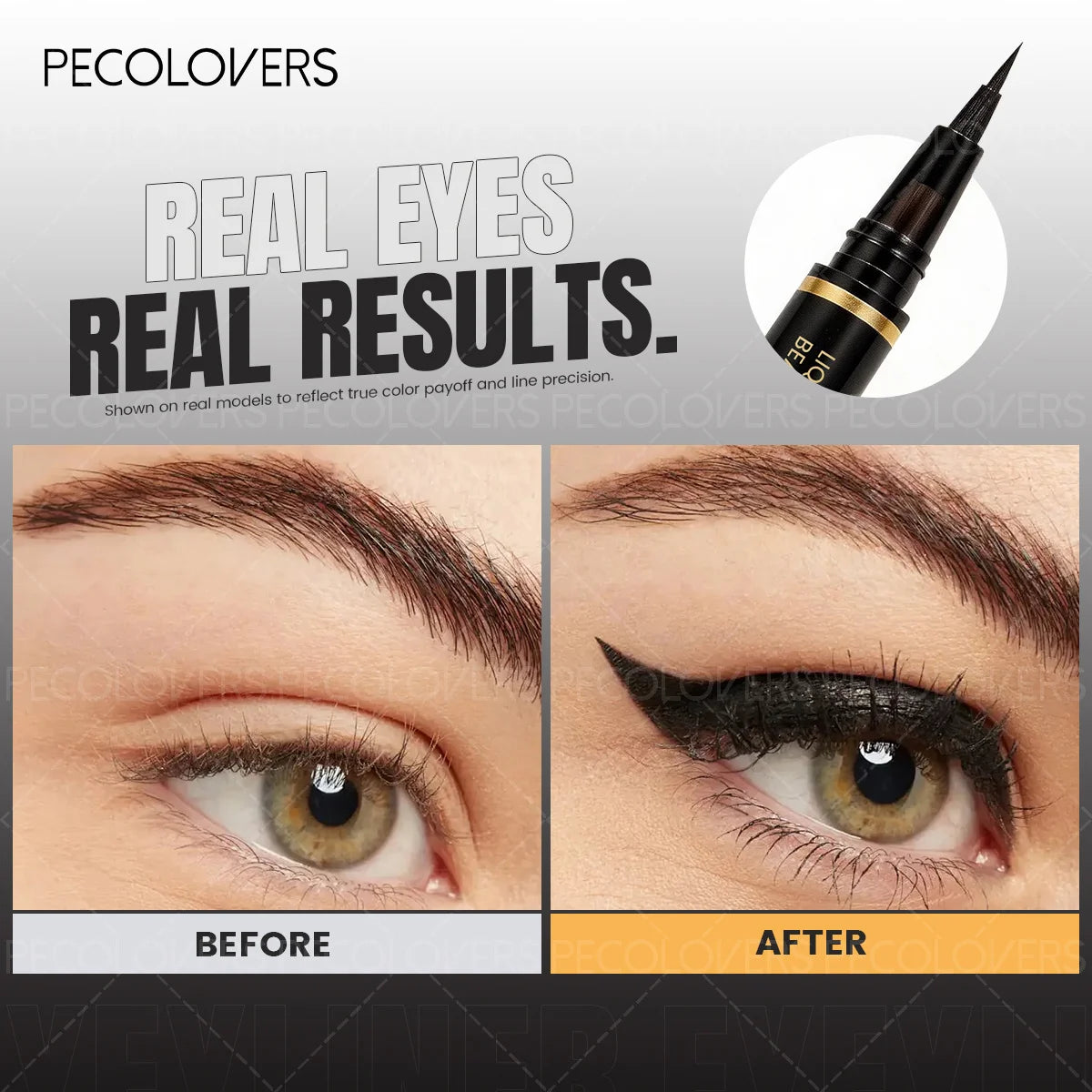 S And B Enterprise 10pc high-pigment black liquid eyeliner kit with precision slim-tip pen; before/after winged eyeliner