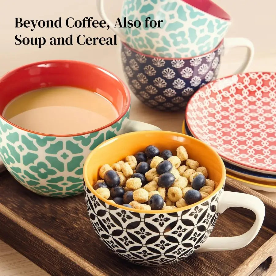 XMSJ Mosaian Soup Mugs Ceramic Set Of 4 With Handles
